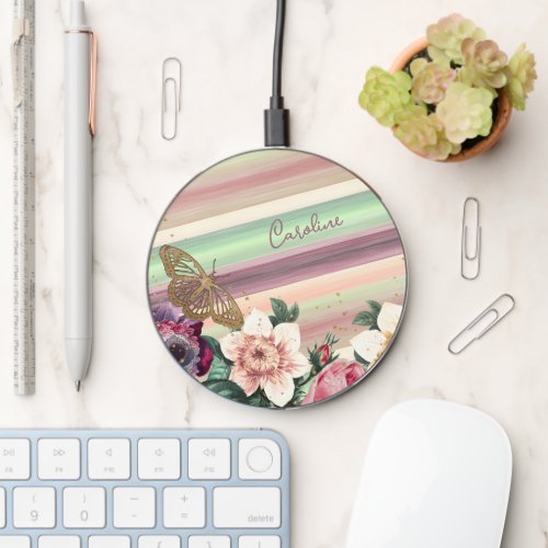 Custom Trendy Spring Colors Watercolor Art Stripes Wireless Charger