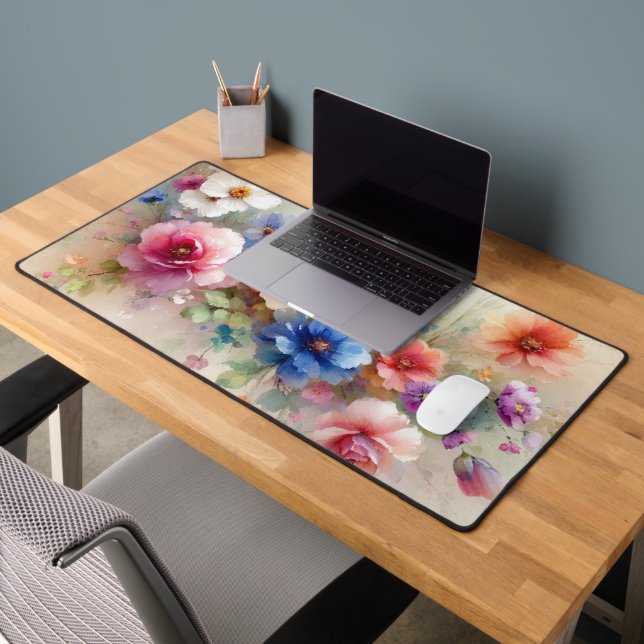 Custom Trendy Stylish Aquarell Flowers Template Desk Mat (Office 2)