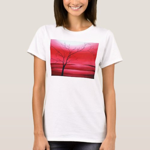 Custom Trendy Tree Red White Elegant Modern T_Shirt