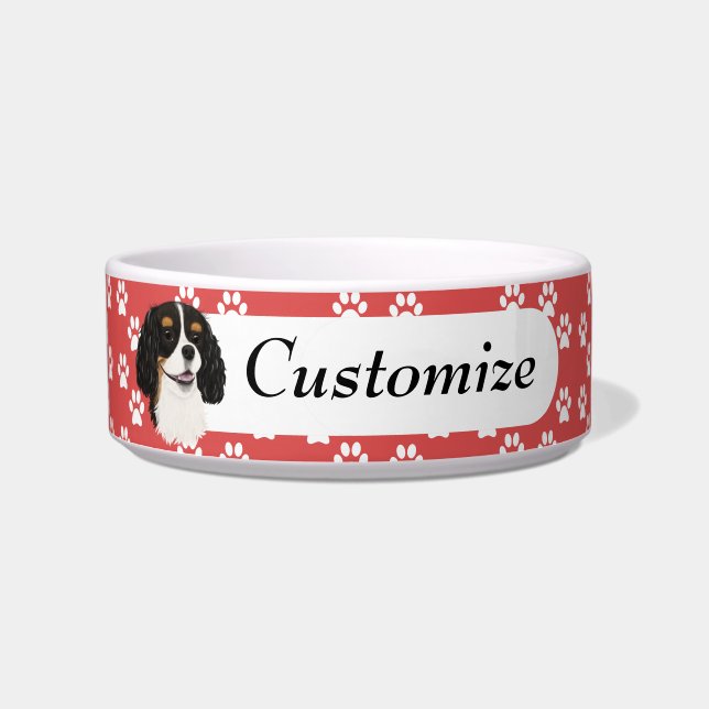 Custom Tri Color Cavalier King Charles Spaniel  Bowl (Front)