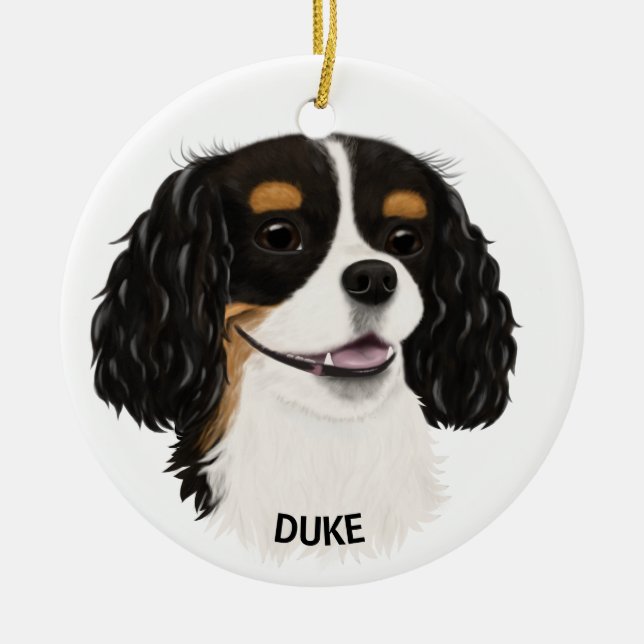 Custom Tri-Colored Cavalier King Spaniel  Ceramic Ornament (Front)
