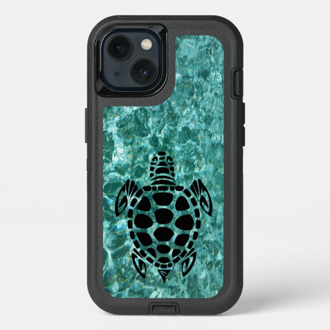 Custom Tribal Sea Turtle Aqua Blue Otterbox iPhone Case (Back)