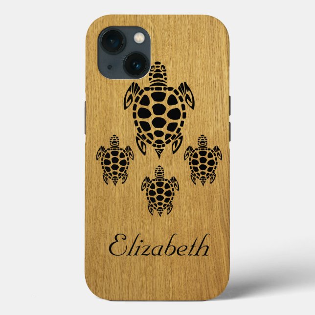 Custom Tribal Sea Turtle Faux Wood Case-Mate iPhone Case (Back)