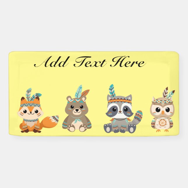 Custom Tribal Woodland Animals Banner (Horizontal)