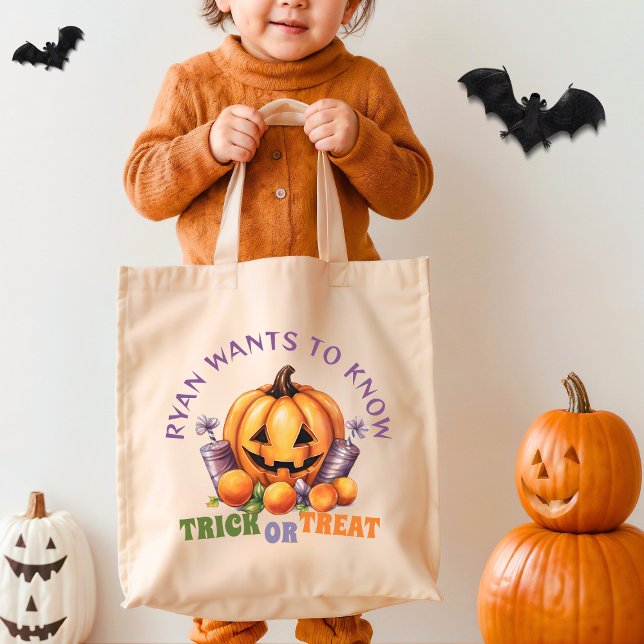 Custom Trick or Treat Fun Pumpkin Halloween Treats Tote Bag (Creator Uploaded)