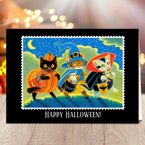 Custom Trick or Treat Halloween Cat Witch Card