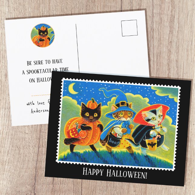 Custom Trick or Treat Halloween Cat Witch Postcard (Creator Uploaded)