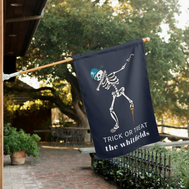 Custom Trick or Treat Halloween Dabbing Pirate House Flag (In SItu)