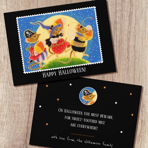 Custom Trick or Treat Halloween Mice Flat Card