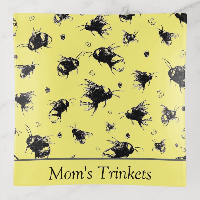Custom Trinket Tray | Hand-Drawn Bee Design (Front)