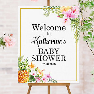 Custom Tropical Baby Shower Welcome Sign Hawaiian 