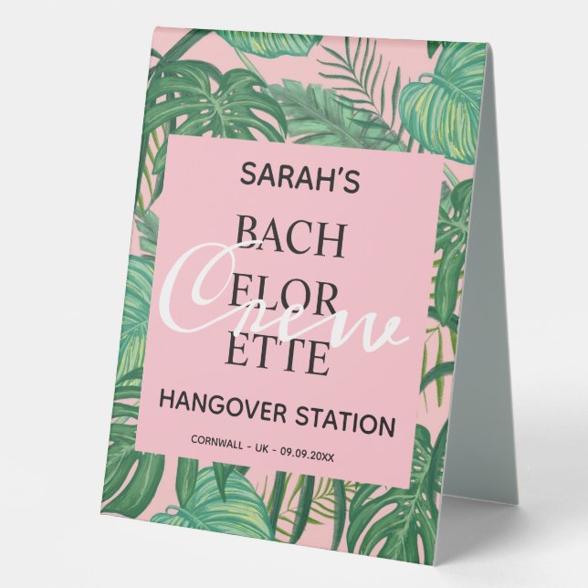 Custom Tropical Bachelorette Hangover Station  Table Tent (Front)