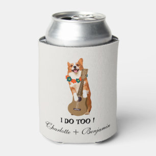 Custom Tropical Beach Dog Wedding Can Cooler