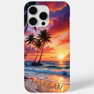 Custom Tropical Beach Sunset Coastal Art iPhone 15 Pro Max Case