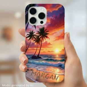 Custom Tropical Beach Sunset   Coastal Art iPhone 15 Pro Max Case
