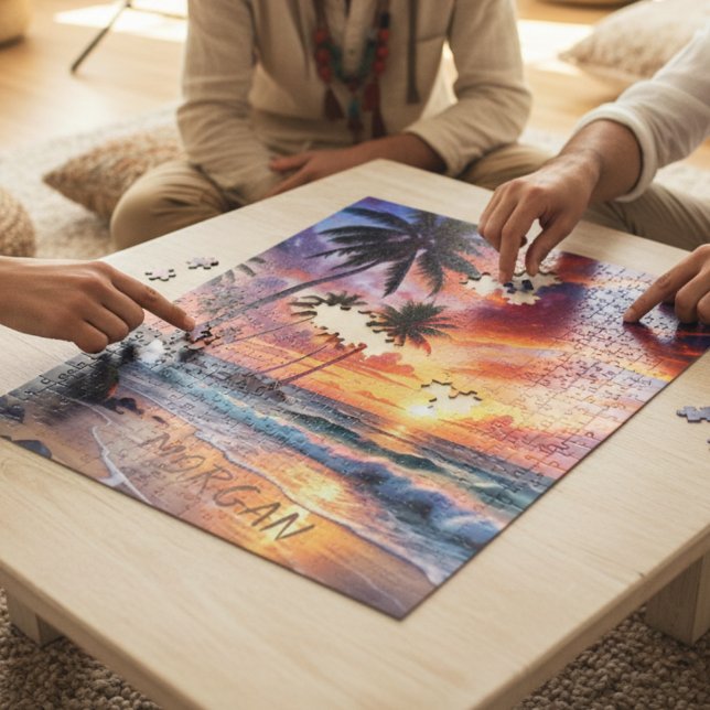Custom Tropical Beach Sunset | Coastal Art Jigsaw Puzzle (Creator Uploaded)