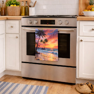 Custom Tropical Beach Sunset   Coastal Art Kitchen Towel