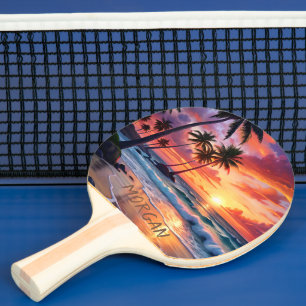 Custom Tropical Beach Sunset Coastal Art Ping Pong Paddle