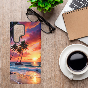 Custom Tropical Beach Sunset   Coastal Art Samsung Galaxy S22 Ultra Case