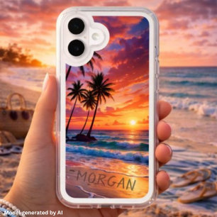 Custom Tropical Beach Sunset Coastal Art iPhone 16 Plus Case