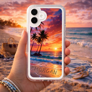 Custom Tropical Beach Sunset   Coastal Art iPhone 16 Plus Case