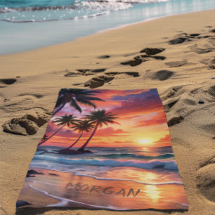 Custom Tropical Beach Sunset   Coastal Art Towel