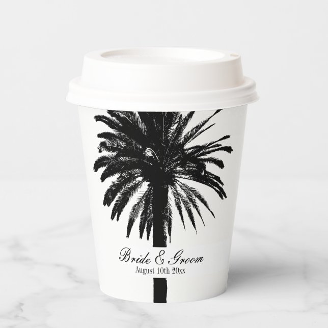Custom tropical beach wedding paper coffee cups (Front)