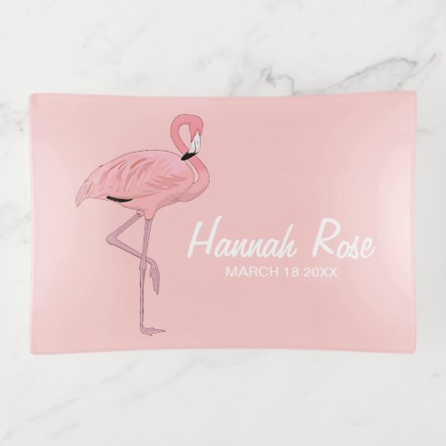 Custom Tropical Blush Pink Flamingo Trinket Tray