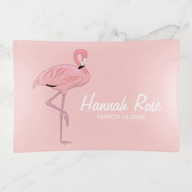 Custom Tropical Blush Pink Flamingo Trinket Tray (Front)
