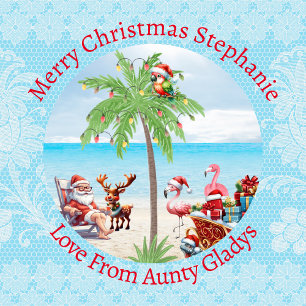 Custom Tropical Christmas In July Party Lace Blue Wrapping Paper