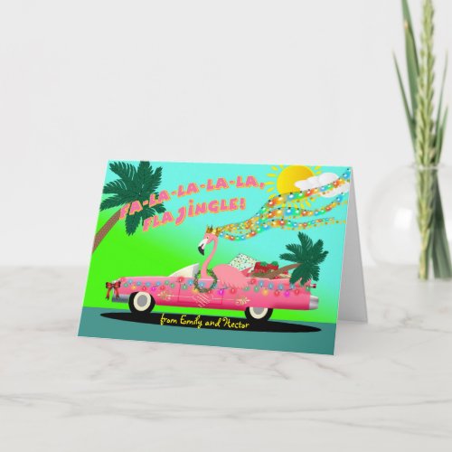 Custom Tropical Flamingo Christmas with Pink Car Card