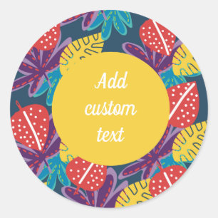 Custom tropical floral fun colorful classic round sticker