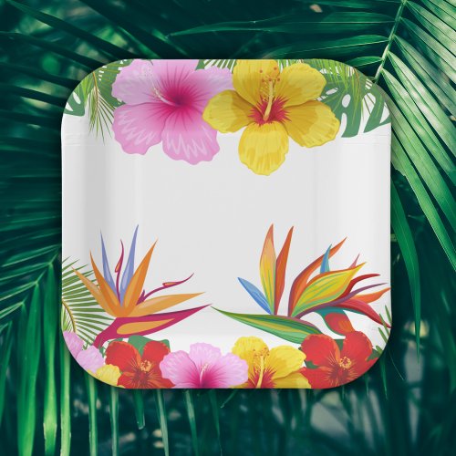 Custom Tropical Flowers Hibiscus Party Paper Plates