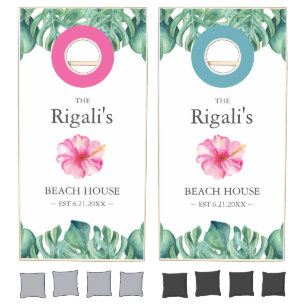 Custom Tropical Flowers & Leaves Cornhole Sets