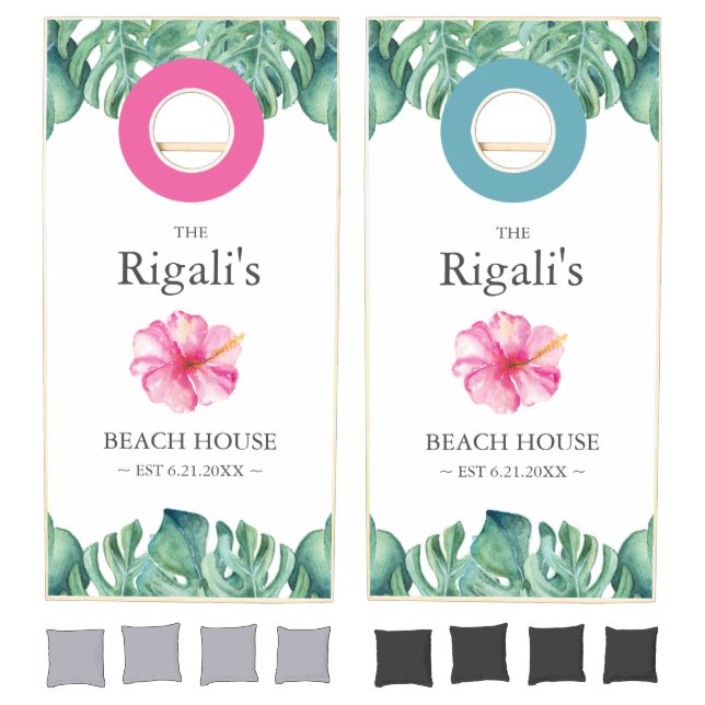Custom Tropical Flowers & Leaves Cornhole Sets (Set)