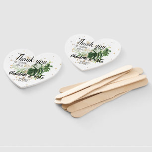 Custom Tropical & Gold Wedding Thank you Favor Hand Fan