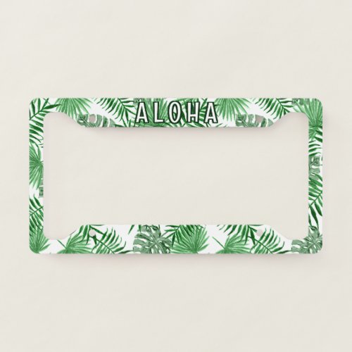 Custom Tropical Green Palm Tree Leaves Summer Art License Plate Frame