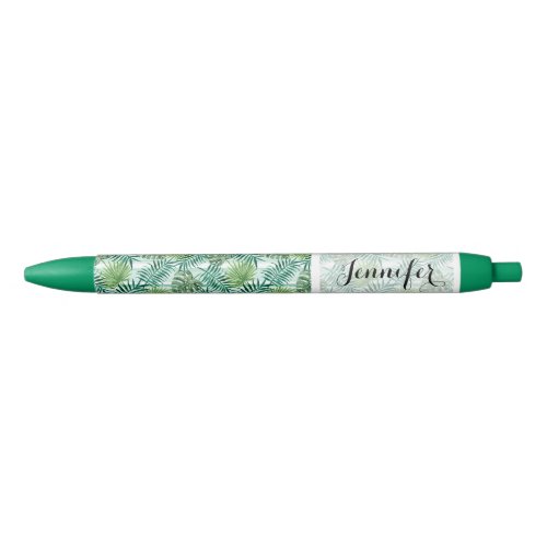 Custom Tropical Hawaiian Green Palm Leafs Pattern Black Ink Pen