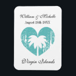 Custom tropical heart beach destination wedding magnet<br><div class="desc">Custom tropical heart beach destination wedding Magnet. Romantic weathered palm tree heart logo with your unique location text. Personalized design with elegant script typography for name of bride and groom plus date of marriage. Create them for bride, bridesmaids, maid of honor, mother of the bride, guests etc. Great for party...</div>