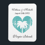 Custom tropical heart beach destination wedding magnet<br><div class="desc">Custom tropical heart beach destination wedding Magnet. Romantic weathered palm tree heart logo with your unique location text. Personalized design with elegant script typography for name of bride and groom plus date of marriage. Create them for bride, bridesmaids, maid of honor, mother of the bride, guests etc. Great for party...</div>