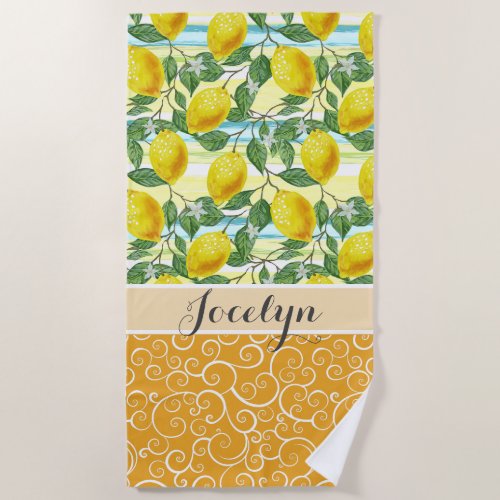 Custom Tropical Hip Summer Lemons Fruit Pattern Beach Towel