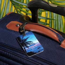 Custom Tropical Island Beach Ocean Sunset Photo Luggage Tag