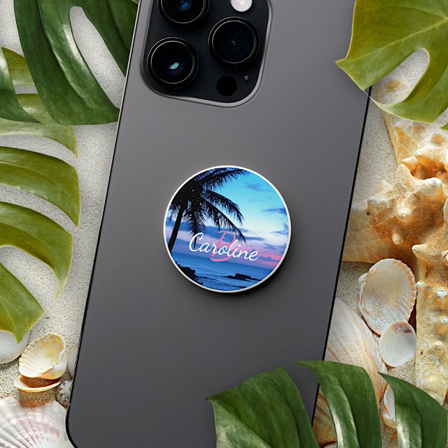 Custom Tropical Island Beach Ocean Sunset Photo PopSocket (Creator Uploaded)