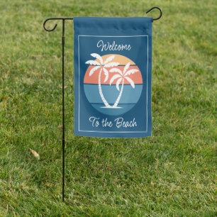 Custom Tropical Island Beach Seashore Ocean Sunset Garden Flag