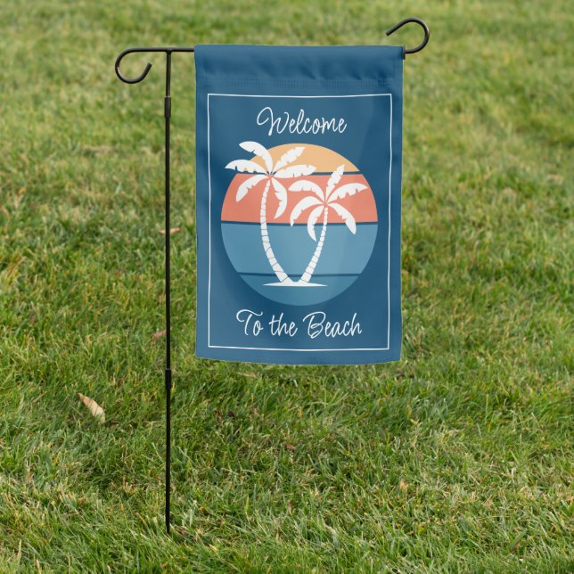 Custom Tropical Island Beach Seashore Ocean Sunset Garden Flag (In SItu)