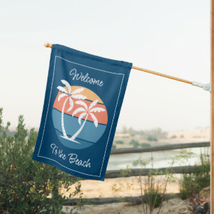 Custom Tropical Island Beach Seashore Ocean Sunset House Flag