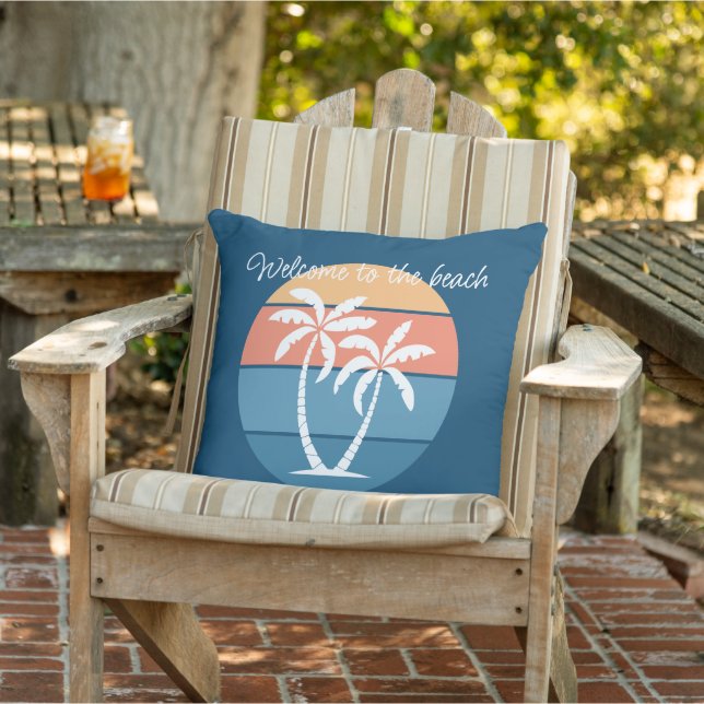 Custom Tropical Island Beach Seashore Ocean Sunset Outdoor Pillow (Chair)