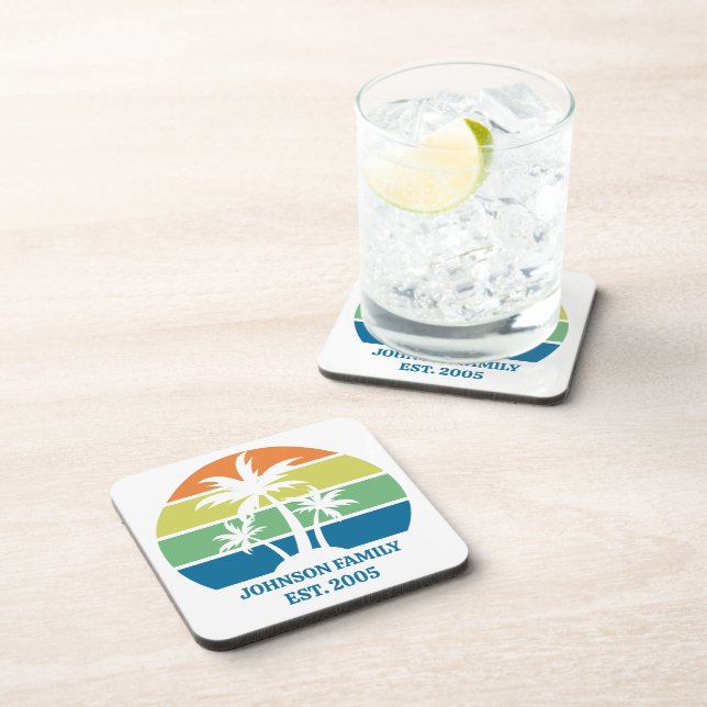 Custom Tropical Island House Palm Trees Gift Beverage Coaster (Right Side)