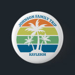 Custom Tropical Island Palm Trees Reunion Name Tag Button<br><div class="desc">These cool personalized tropical beach sunset family reunion name tags feature 3 palm trees silhouetted against an orange and blue sky accented with yellow and green at the coast. Customize these family trip buttons for your coastal getaway this spring break or summer or ocean cruise vacation.</div>