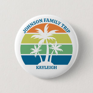 Custom Tropical Island Palm Trees Reunion Name Tag Button
